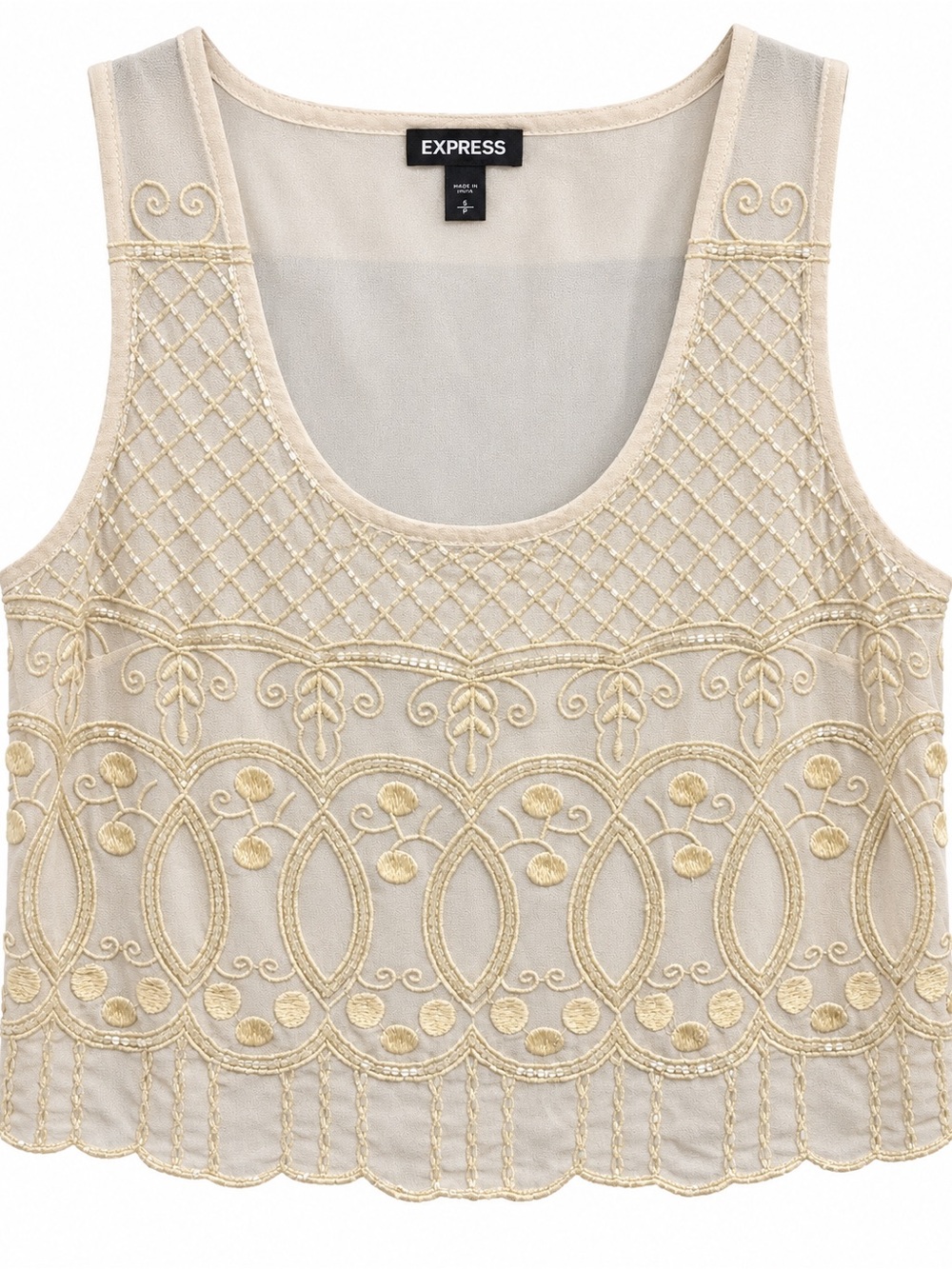 Express Cream Embroidered Sheer Tank